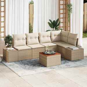 vidaXL Set de canapele pentru grădină cu pernă 6 pcs Bej Rattan poli imagine