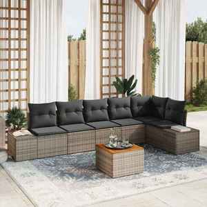 vidaXL Set de canapele pentru grădină cu pernă 7 pcs Gri Rattan poli imagine
