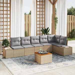 vidaXL Set de canapele pentru grădină cu pernă 7 pcs Bej Rattan poli imagine
