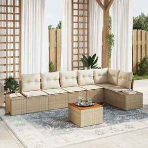 vidaXL Set de canapele pentru grădină cu pernă 7 pcs Bej Rattan poli imagine