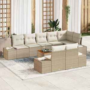vidaXL Set de canapele pentru grădină cu pernă 9 pcs Bej Rattan poli imagine