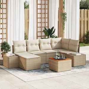 vidaXL Set de canapele pentru grădină cu pernă 7 pcs Bej Rattan poli imagine