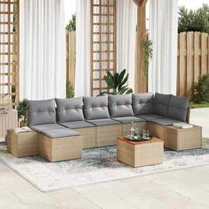vidaXL Set de canapele pentru grădină cu pernă 8 pcs Bej Rattan poli imagine