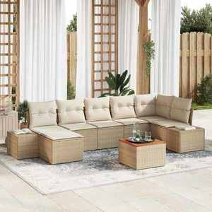 vidaXL Set de canapele pentru grădină cu pernă 8 pcs Bej Rattan poli imagine