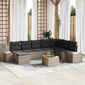 vidaXL Set de canapele pentru grădină cu pernă 9 pcs Gri Rattan poli imagine