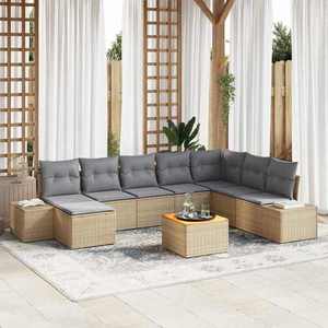 vidaXL Set de canapele pentru grădină cu pernă 9 pcs Bej Rattan poli imagine