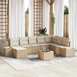 vidaXL Set de canapele pentru grădină cu pernă 9 pcs Bej Rattan poli imagine
