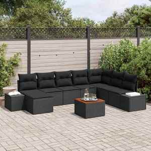 vidaXL Set de canapele pentru grădină cu pernă 9 pcs Negru Rattan poli imagine