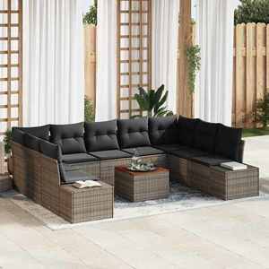 vidaXL Set de canapele pentru grădină cu pernă 10 pcs Gri Rattan poli imagine