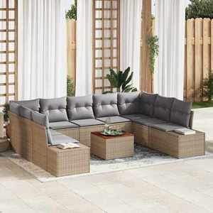 vidaXL Set de canapele pentru grădină cu pernă 10 pcs Bej Rattan poli imagine