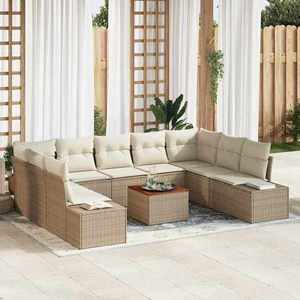 vidaXL Set de canapele pentru grădină cu pernă 10 pcs Bej Rattan poli imagine