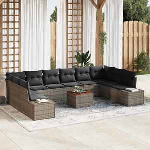 vidaXL Set de canapele pentru grădină cu pernă 11 pcs Gri Rattan poli imagine