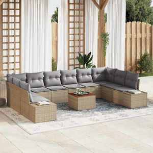 vidaXL Set de canapele pentru grădină cu pernă 11 pcs Bej Rattan poli imagine