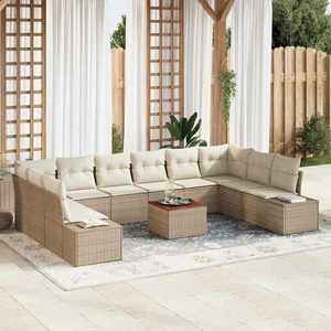 vidaXL Set de canapele pentru grădină cu pernă 11 pcs Bej Rattan poli imagine
