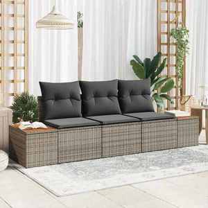 vidaXL Set de canapele pentru grădină cu pernă 3 pcs Gri Rattan poli imagine