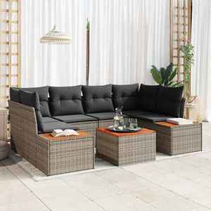 vidaXL Set de canapele pentru grădină cu pernă 7 pcs Gri Rattan poli imagine