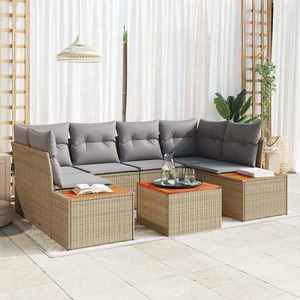 vidaXL Set de canapele pentru grădină cu pernă 7 pcs Bej Rattan poli imagine