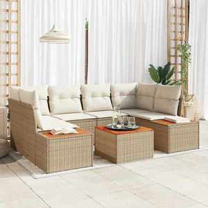 vidaXL Set de canapele pentru grădină cu pernă 7 pcs Bej Rattan poli imagine