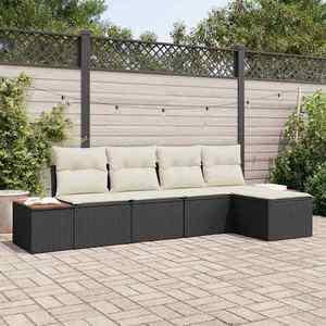 vidaXL Set de canapele pentru grădină cu pernă 5 pcs Negru Rattan poli imagine
