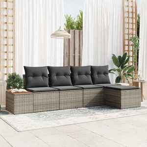 vidaXL Set de canapele pentru grădină cu pernă 5 pcs Gri Rattan poli imagine