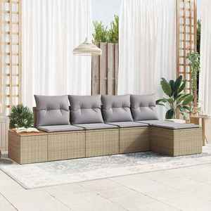 vidaXL Set de canapele pentru grădină cu pernă 5 pcs Bej Rattan poli imagine