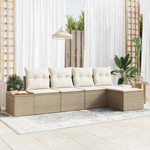 vidaXL Set de canapele pentru grădină cu pernă 5 pcs Bej Rattan poli imagine