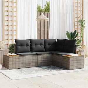 vidaXL Set de canapele pentru grădină cu pernă 4 pcs Gri Rattan poli imagine