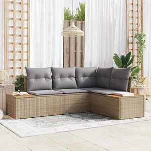 vidaXL Set de canapele pentru grădină cu pernă 4 pcs Bej Rattan poli imagine