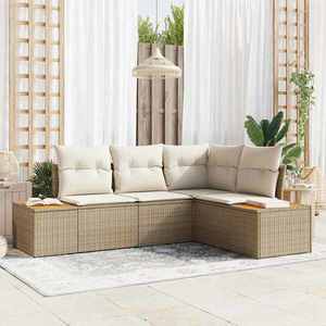 vidaXL Set de canapele pentru grădină cu pernă 4 pcs Bej Rattan poli imagine