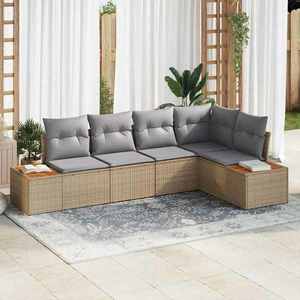 vidaXL Set de canapele pentru grădină cu pernă 5 pcs Bej Rattan poli imagine