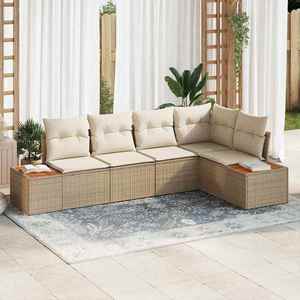 vidaXL Set de canapele pentru grădină cu pernă 5 pcs Bej Rattan poli imagine