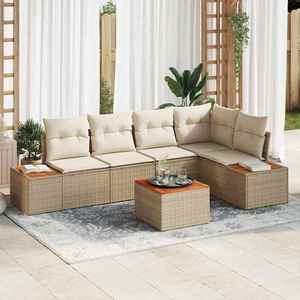 vidaXL Set de canapele pentru grădină cu pernă 6 pcs Bej Rattan poli imagine