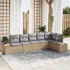 vidaXL Set de canapele pentru grădină cu pernă 6 pcs Bej Rattan poli imagine