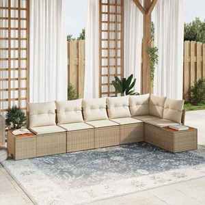 vidaXL Set de canapele pentru grădină cu pernă 6 pcs Bej Rattan poli imagine