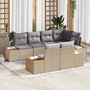 vidaXL Set de canapele pentru grădină cu pernă 7 pcs Bej Rattan poli imagine