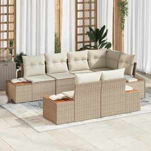 vidaXL Set de canapele pentru grădină cu pernă 7 pcs Bej Rattan poli imagine