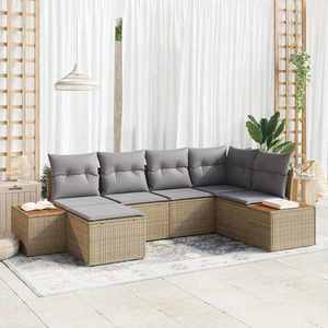 vidaXL Set de canapele pentru grădină cu pernă 6 pcs Bej Rattan poli imagine