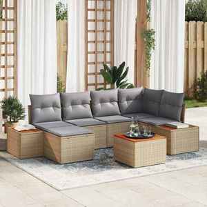 vidaXL Set de canapele pentru grădină cu pernă 7 pcs Bej Rattan poli imagine