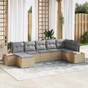 vidaXL Set de canapele pentru grădină cu pernă 7 pcs Bej Rattan poli imagine