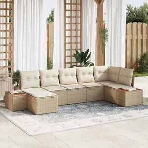 vidaXL Set de canapele pentru grădină cu pernă 7 pcs Bej Rattan poli imagine