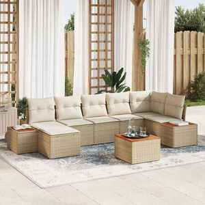 vidaXL Set de canapele pentru grădină cu pernă 8 pcs Bej Rattan poli imagine
