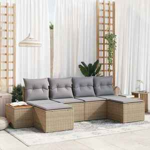 vidaXL Set de canapele pentru grădină cu pernă 6 pcs Bej Rattan poli imagine