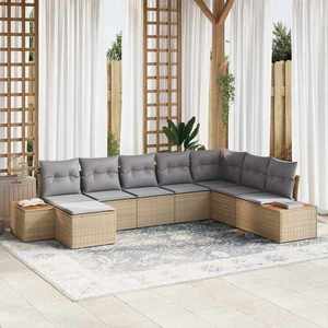 vidaXL Set de canapele pentru grădină cu pernă 8 pcs Bej Rattan poli imagine