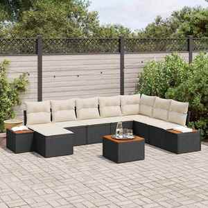 vidaXL Set de canapele pentru grădină cu pernă 9 pcs Negru Rattan poli imagine
