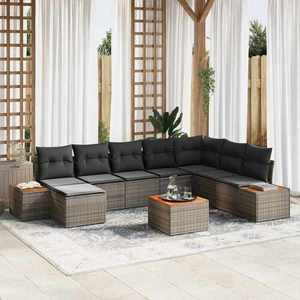 vidaXL Set de canapele pentru grădină cu pernă 9 pcs Gri Rattan poli imagine