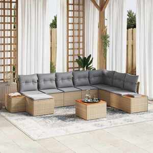 vidaXL Set de canapele pentru grădină cu pernă 9 pcs Bej Rattan poli imagine