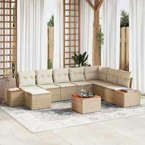 vidaXL Set de canapele pentru grădină cu pernă 9 pcs Bej Rattan poli imagine