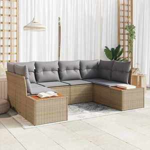 vidaXL Set de canapele pentru grădină cu pernă 6 pcs Bej Rattan poli imagine