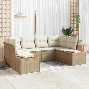 vidaXL Set de canapele pentru grădină cu pernă 6 pcs Bej Rattan poli imagine
