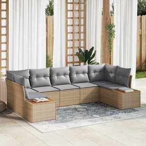 vidaXL Set de canapele pentru grădină cu pernă 7 pcs Bej Rattan poli imagine